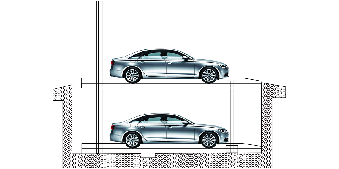 underground four post car parking lift with two parking spaces