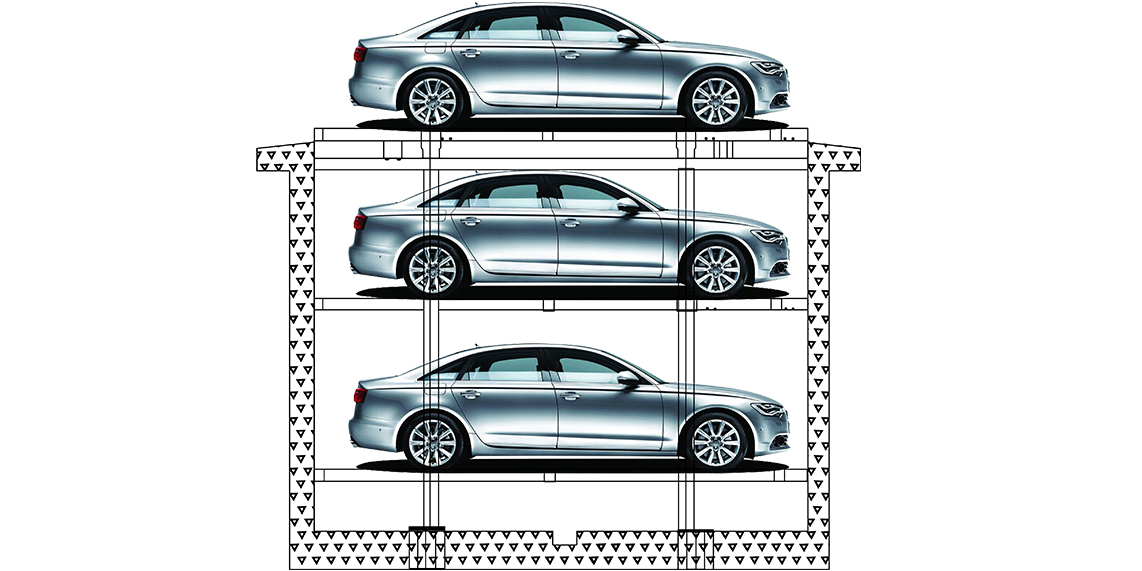underground four post car parking lift with 3 parking spaces